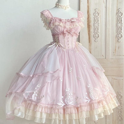 Pink Lily Vintage Style Lace-up Princess Lolita Dress ON809