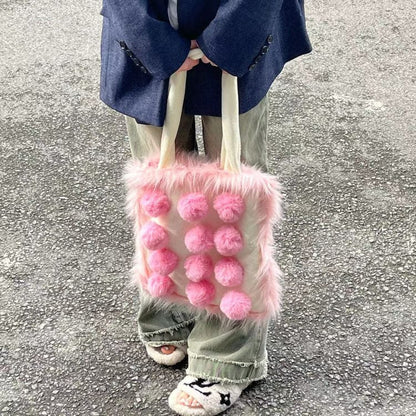 Pink Plush Ball Bag - Standart / Pink - Bags