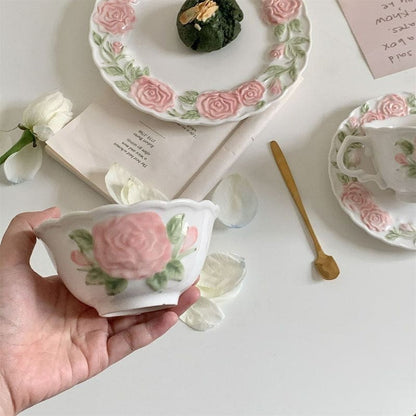 Pink Retro Roses Cup and Saucer ON1460 spreepickyshop