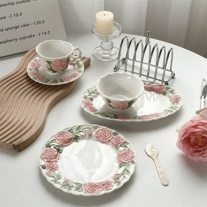 Pink Retro Roses Cup and Saucer ON1460 spreepickyshop