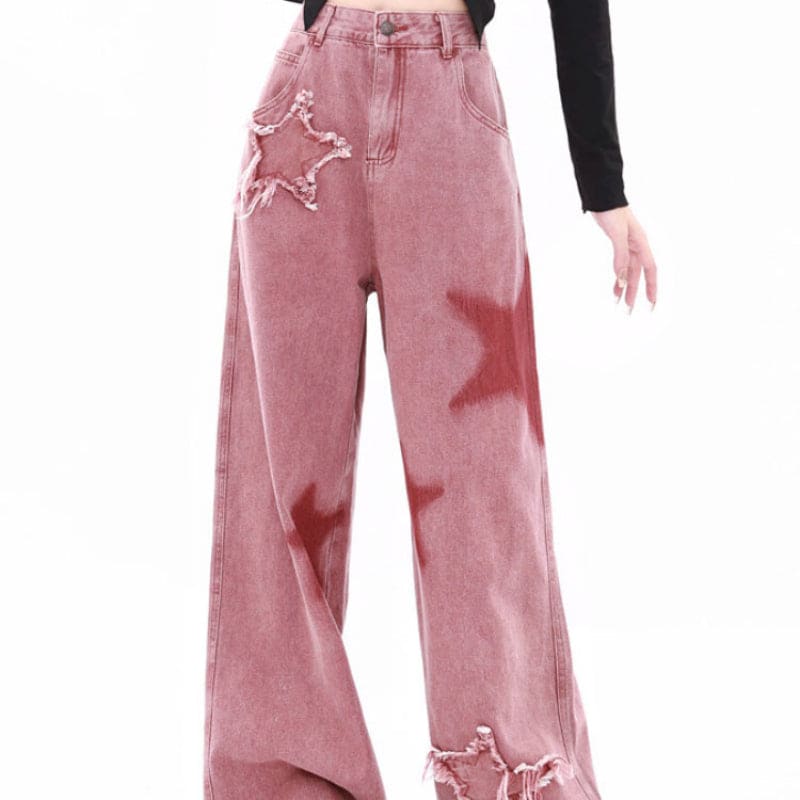 Pink Star Retro Jeans - Lovesickdoe