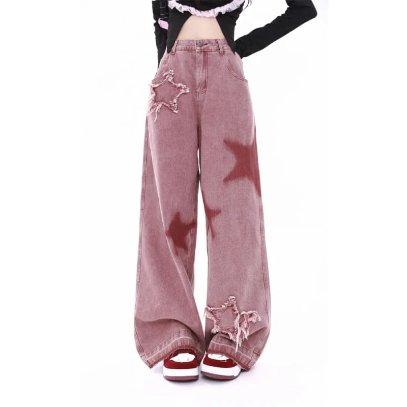 Pink Star Retro Jeans - Lovesickdoe - Pink / S