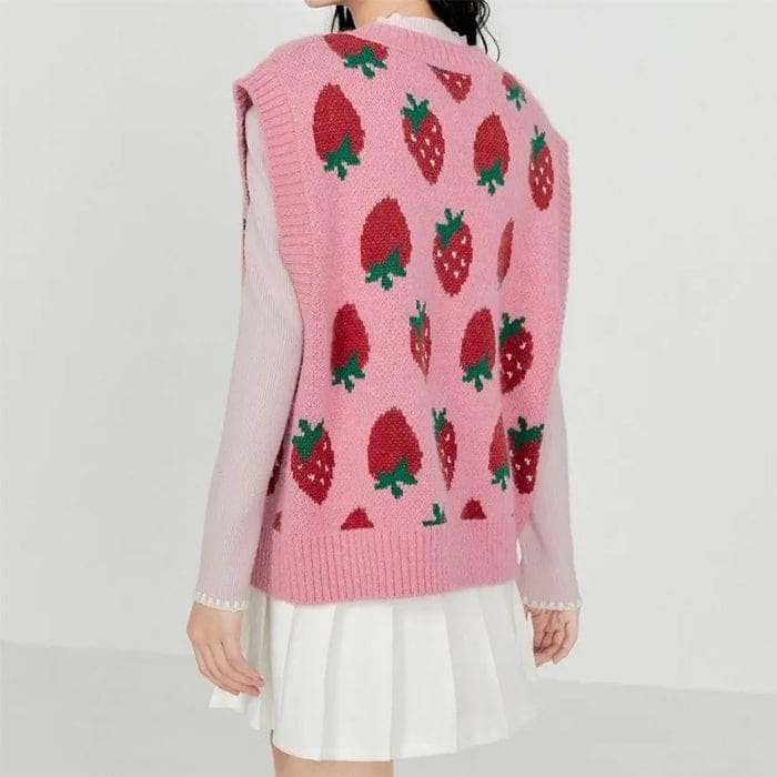 Pink Strawberry Knit Vest - Vest