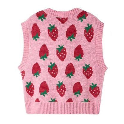 Pink Strawberry Knit Vest - Vest