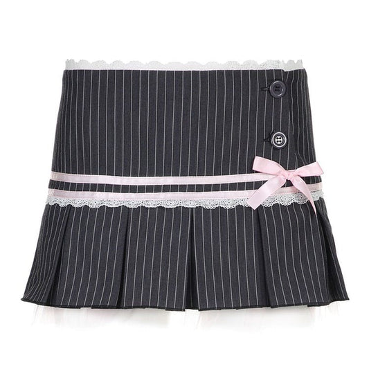 Pink Stripe Bow Skirt - S / Grey/pink - Skirt