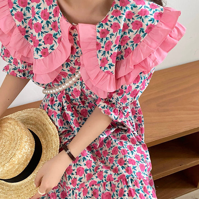 Lace Collar Pink Floral Dress SpreePicky