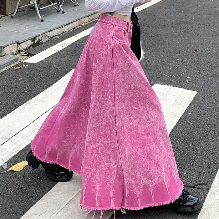 Pink Distressed Denim Maxi Skirt Boogzel Clothing