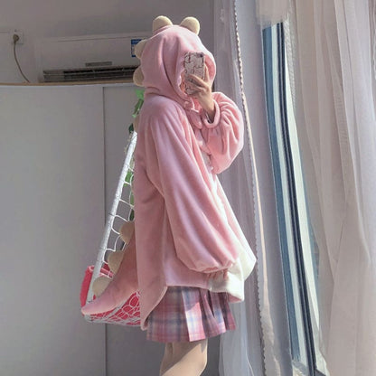 (Pre-sale)Pink Green Dino Warm Hoodie ON1090 MK Kawaii Store