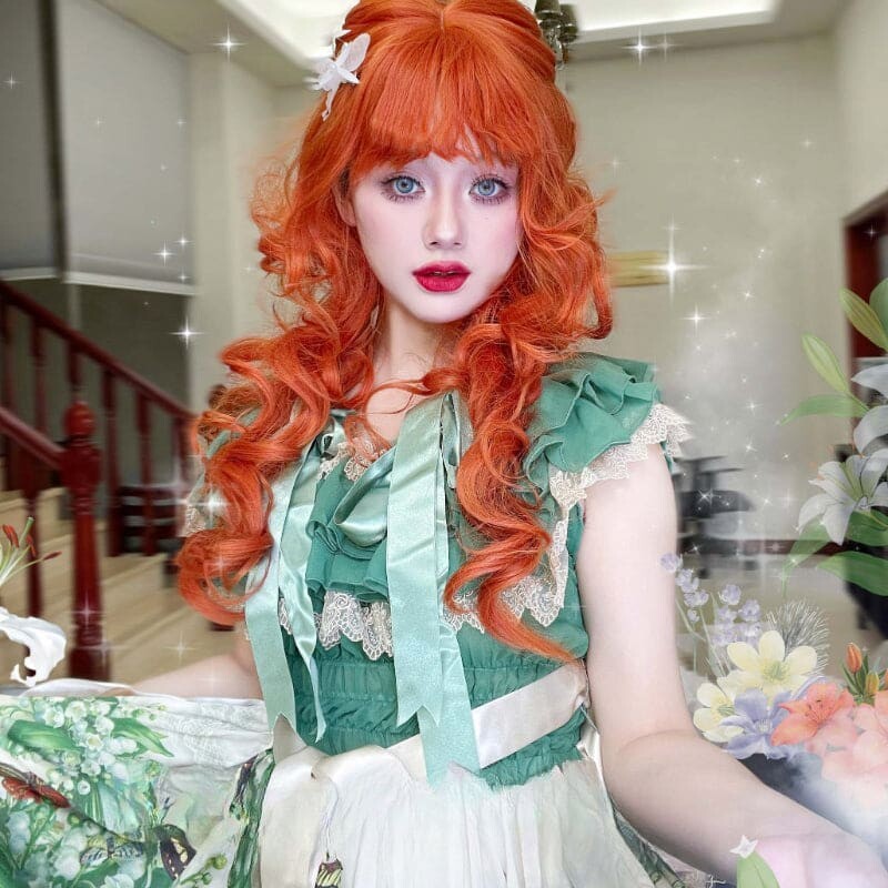 Princess Aria Orange Curly Wig ON1514 spreepickyshop