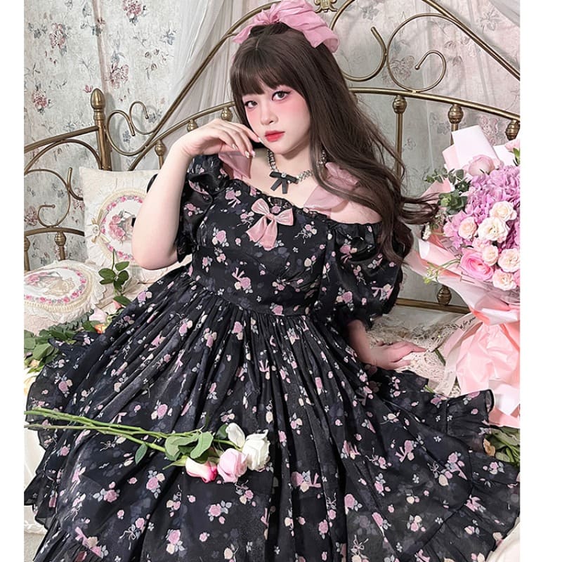 Princess Pink Roses Black Casual Lolita Dress ON803