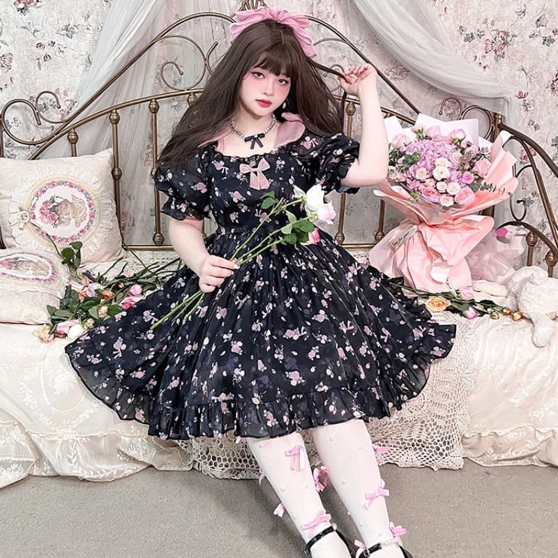 Princess Pink Roses Black Casual Lolita Dress ON803 - XL