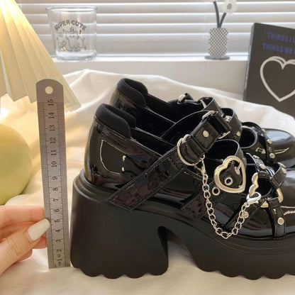 Kawaii Aesthetic Y2K Cute Fairy Punk Chunky Heart Mary Jane Lolita Shoes MK Kawaii Store