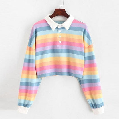 Rainbow Collared Top - Tops