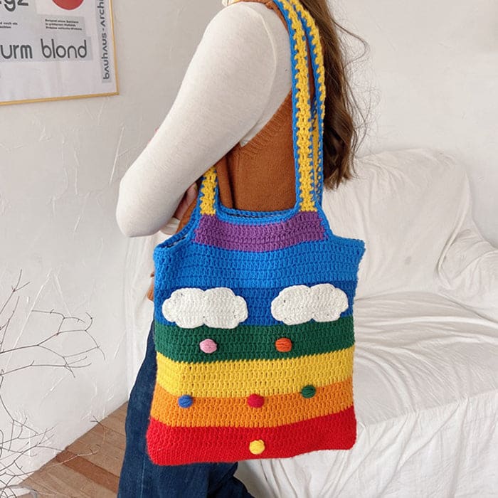 Rainbow Knitted Tote Bag - Standart / Rainbow - Handbags