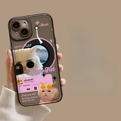 Record Muisc Cat and Puppy Phone Case - For iPhone 15