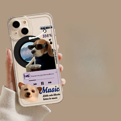 Record Muisc Cat and Puppy Phone Case - For iPhone 15