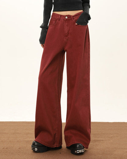 Wine Red Wide-Leg Jeans SpreePicky