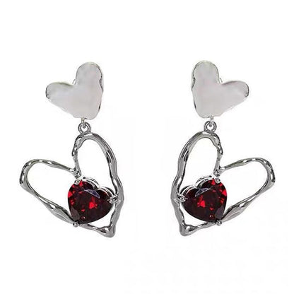 Red Stone Heart Earrings SpreePicky