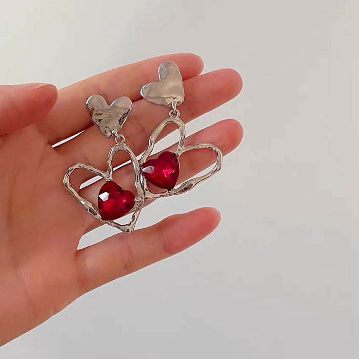 Red Stone Heart Earrings SpreePicky