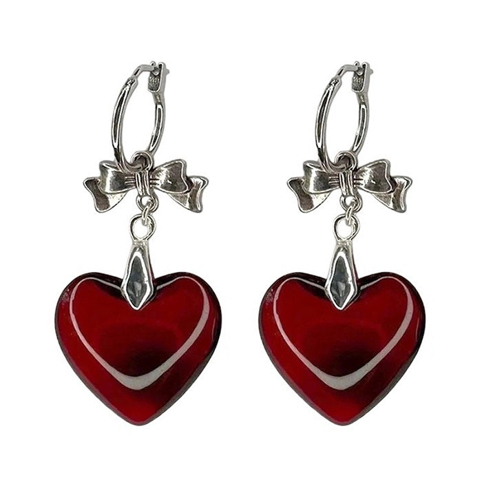 Red Stone Heart Bow Earrings Boogzel Clothing