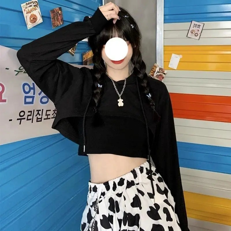 Retro Fashion Short Hoodie + Sleeveless Vest Two Piece Set EG15381 - Egirldoll