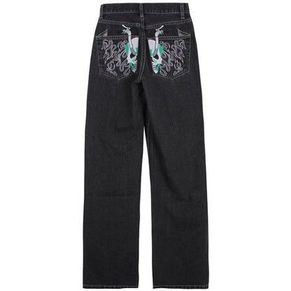 Skeleton Embroidery Jeans SpreePicky