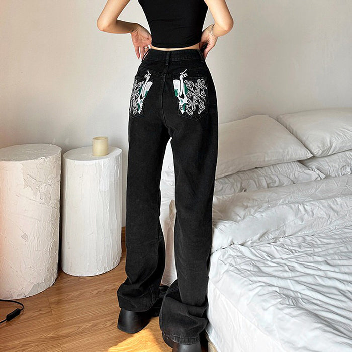 Skeleton Embroidery Jeans SpreePicky