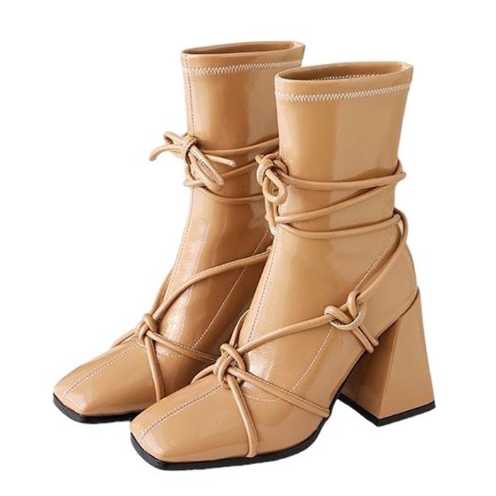 Trendy Square Heel Lace-Up Chic Ankle Boots Boogzel Clothing