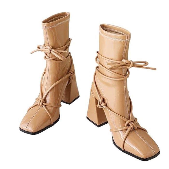 Trendy Square Heel Lace-Up Chic Ankle Boots Boogzel Clothing