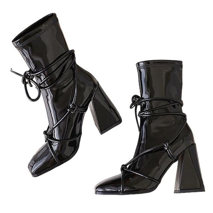 Trendy Square Heel Lace-Up Chic Ankle Boots Boogzel Clothing