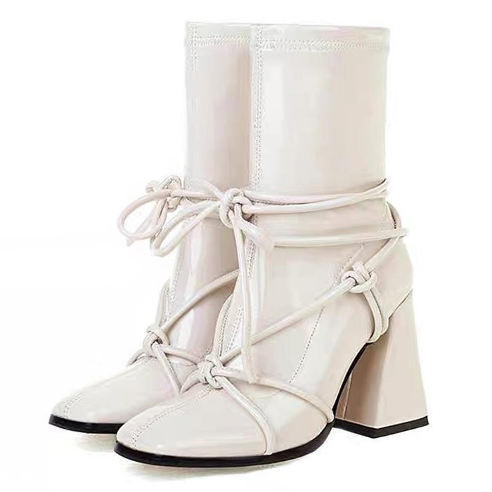 Trendy Square Heel Lace-Up Chic Ankle Boots Boogzel Clothing