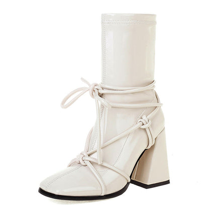 Trendy Square Heel Lace-Up Chic Ankle Boots Boogzel Clothing