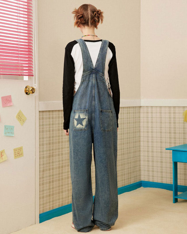 Y2K Star Denim Overalls Boogzel Clothing