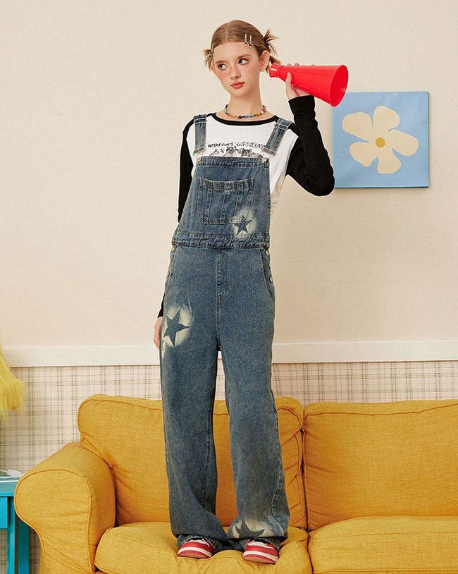 Y2K Star Denim Overalls Boogzel Clothing