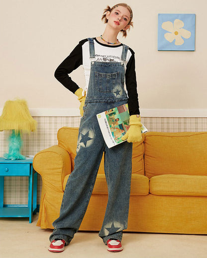 Y2K Star Denim Overalls Boogzel Clothing