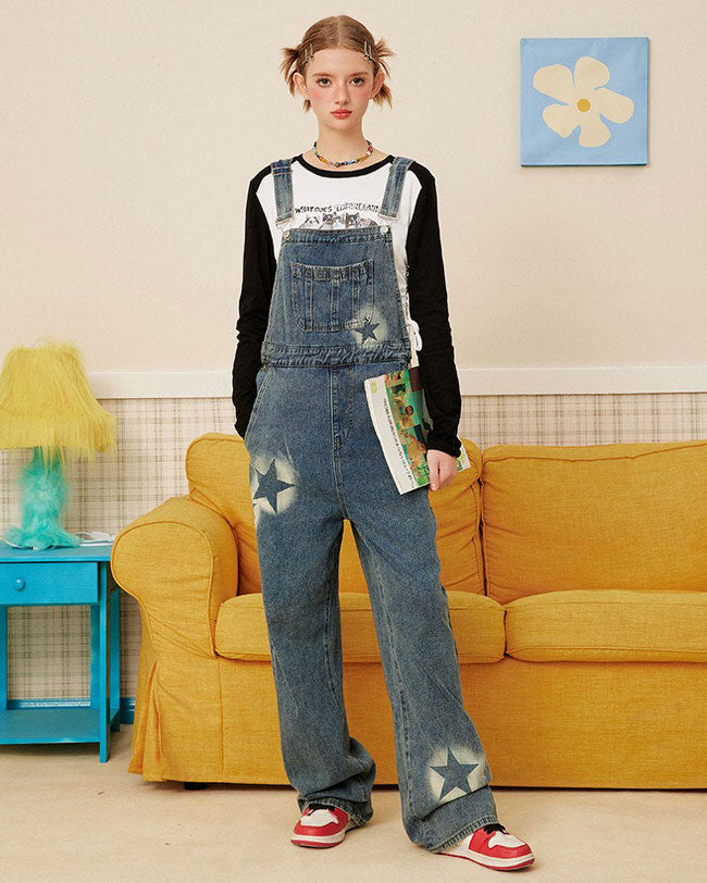 Y2K Star Denim Overalls Boogzel Clothing