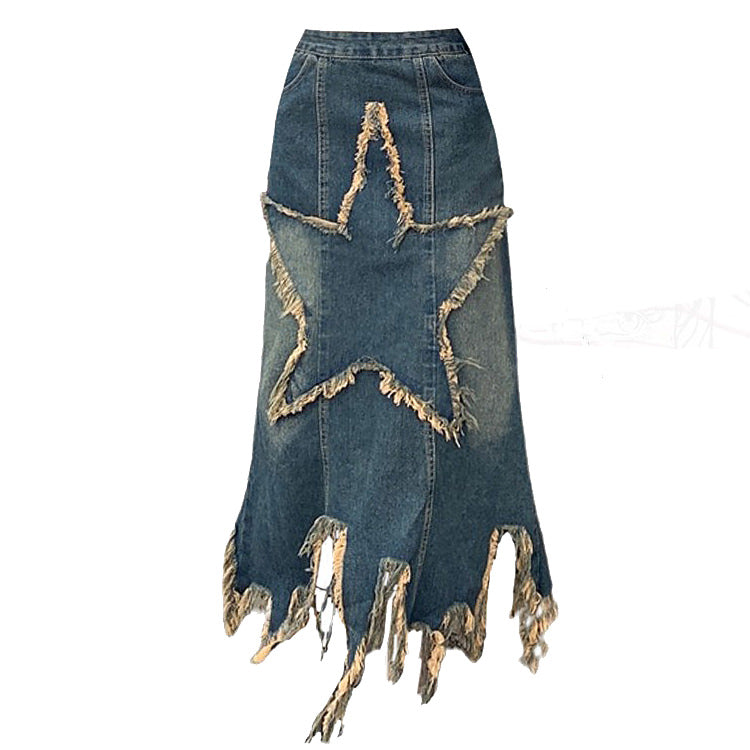 Y2K Star Long Denim Skirt Boogzel Clothing