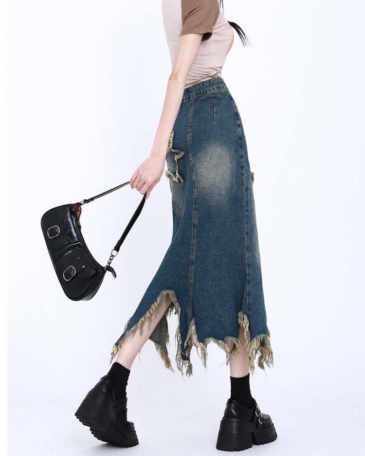 Y2K Star Long Denim Skirt Boogzel Clothing