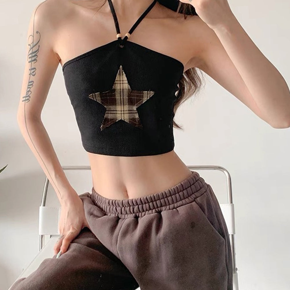 Y2K Star Patch Halter Crop Top Boogzel Clothing