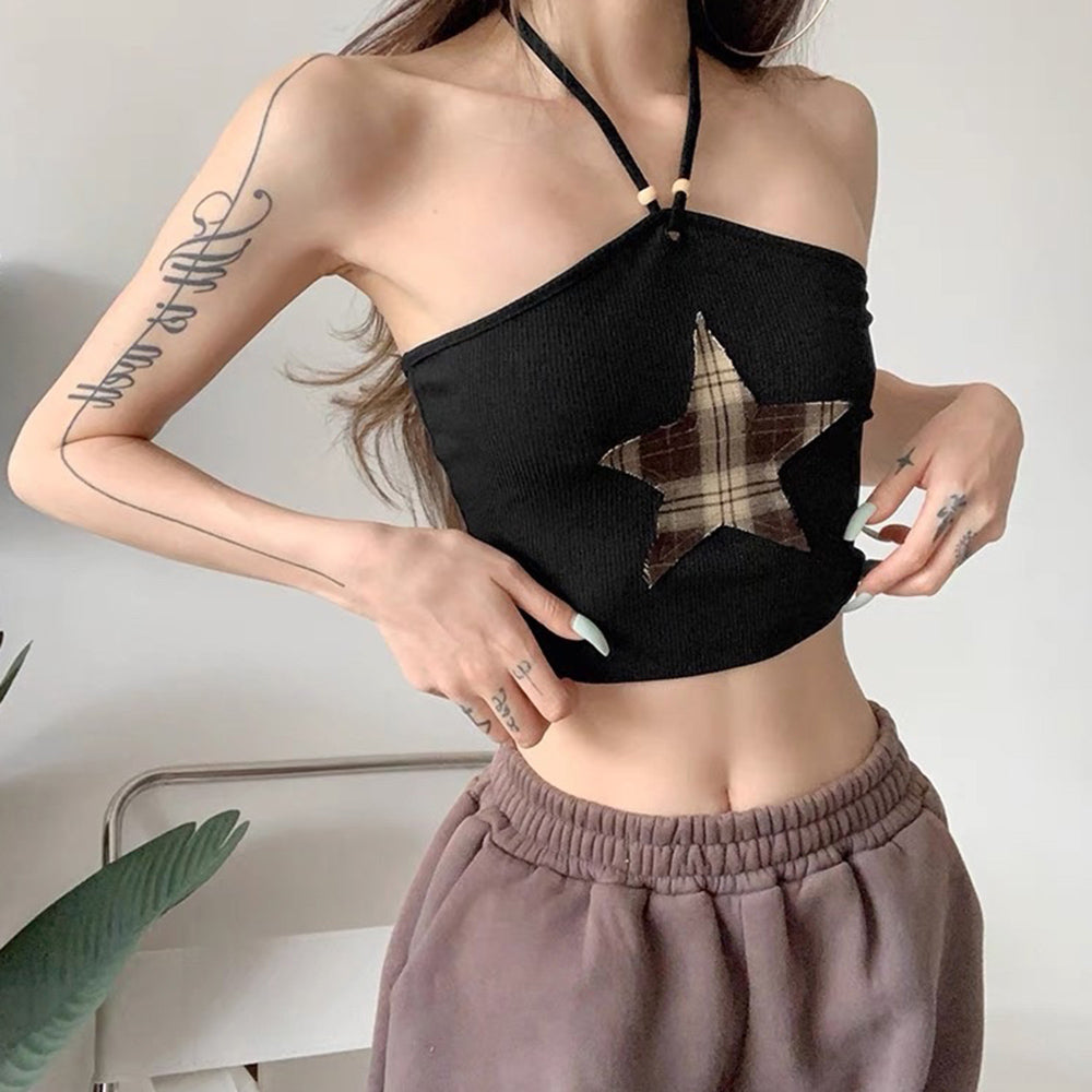 Y2K Star Patch Halter Crop Top Boogzel Clothing