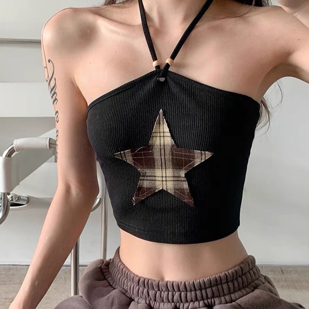 Y2K Star Patch Halter Crop Top Boogzel Clothing