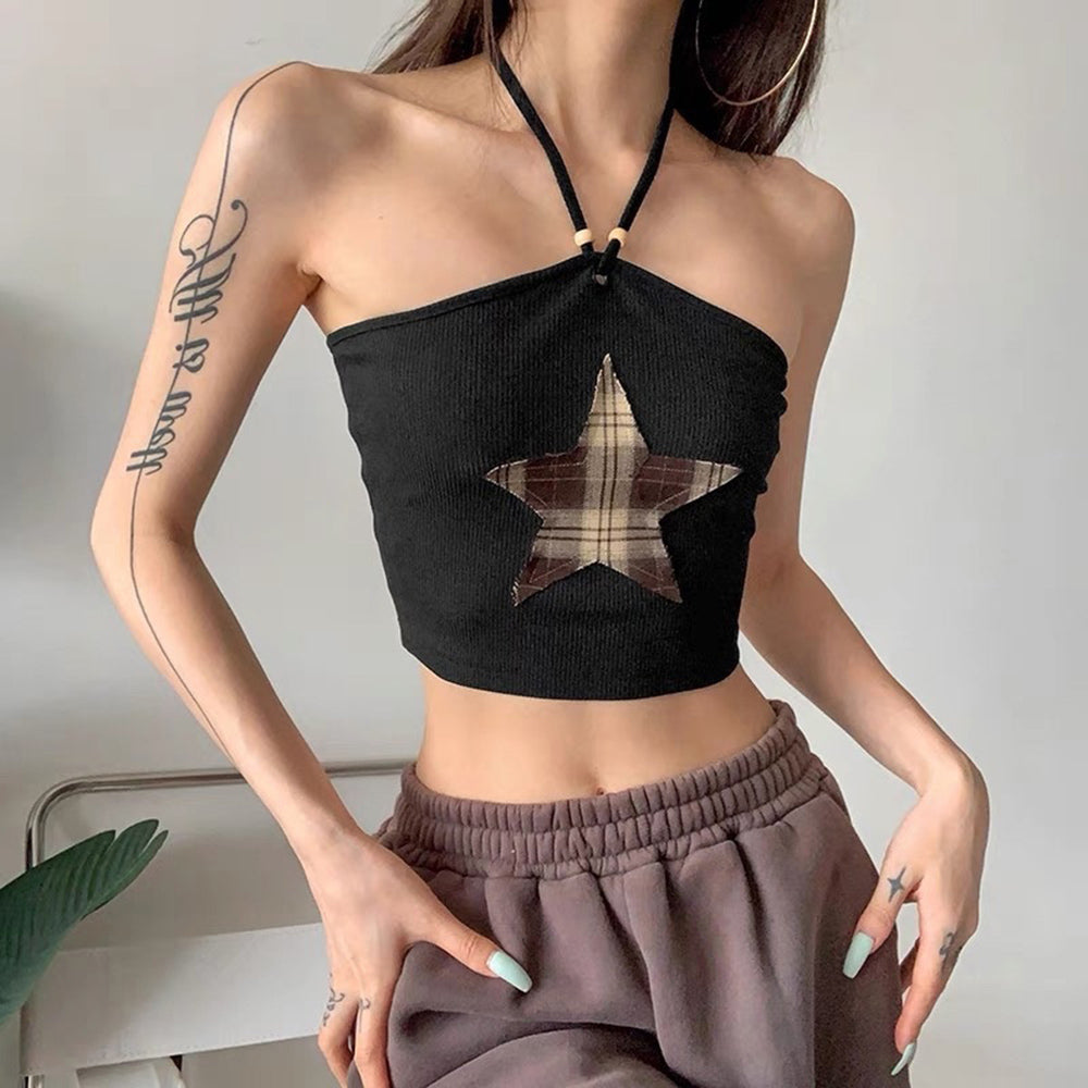 Y2K Star Patch Halter Crop Top Boogzel Clothing