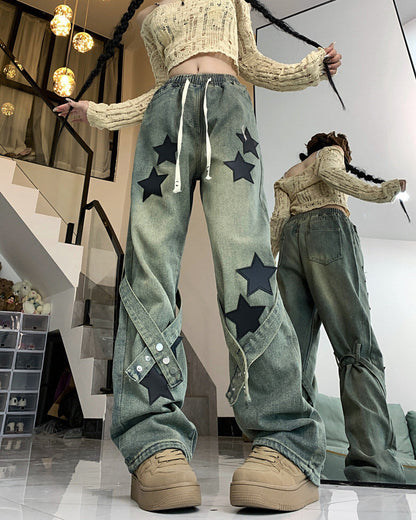 Aesthetic Star Patch Jeans Boogzel Clothing