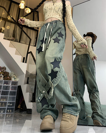 Aesthetic Star Patch Jeans Boogzel Clothing