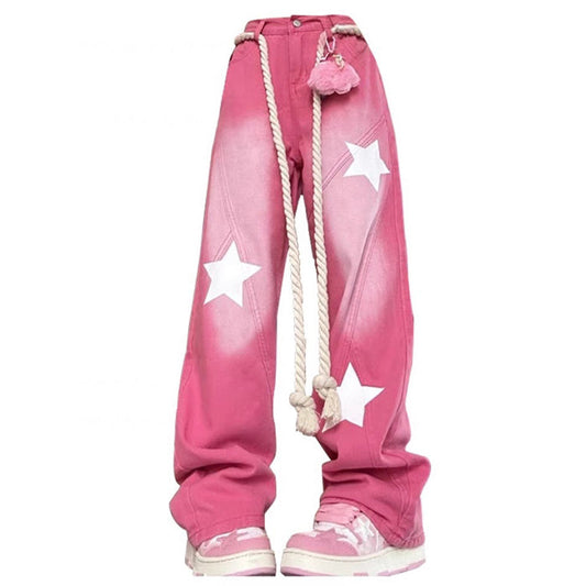 Star Print Y2K Pink Jeans Boogzel Clothing