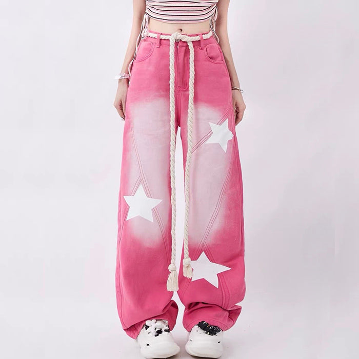 Star Print Y2K Pink Jeans Boogzel Clothing