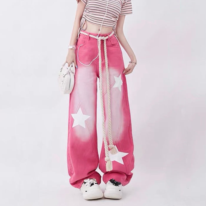 Star Print Y2K Pink Jeans Boogzel Clothing