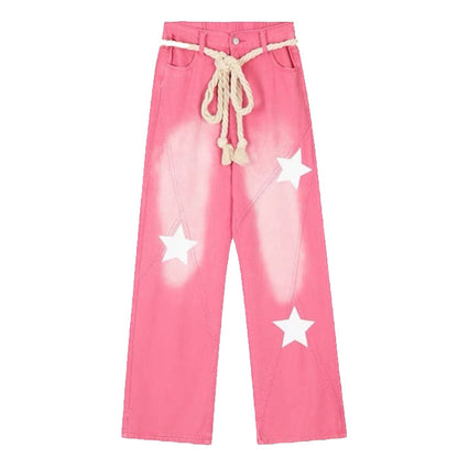 Star Print Y2K Pink Jeans Boogzel Clothing