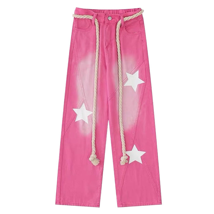 Star Print Y2K Pink Jeans Boogzel Clothing