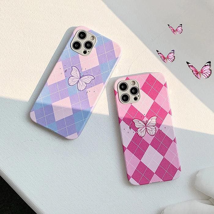 Sweet Butterfly Argyle Phone Case - IPhone Case